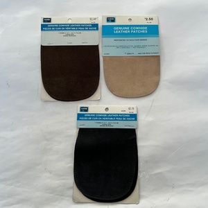 3 Pkgs Leather Sew-On Patches Genuine Cowhide 2 Tan & 4 Brown Perforated Vintage